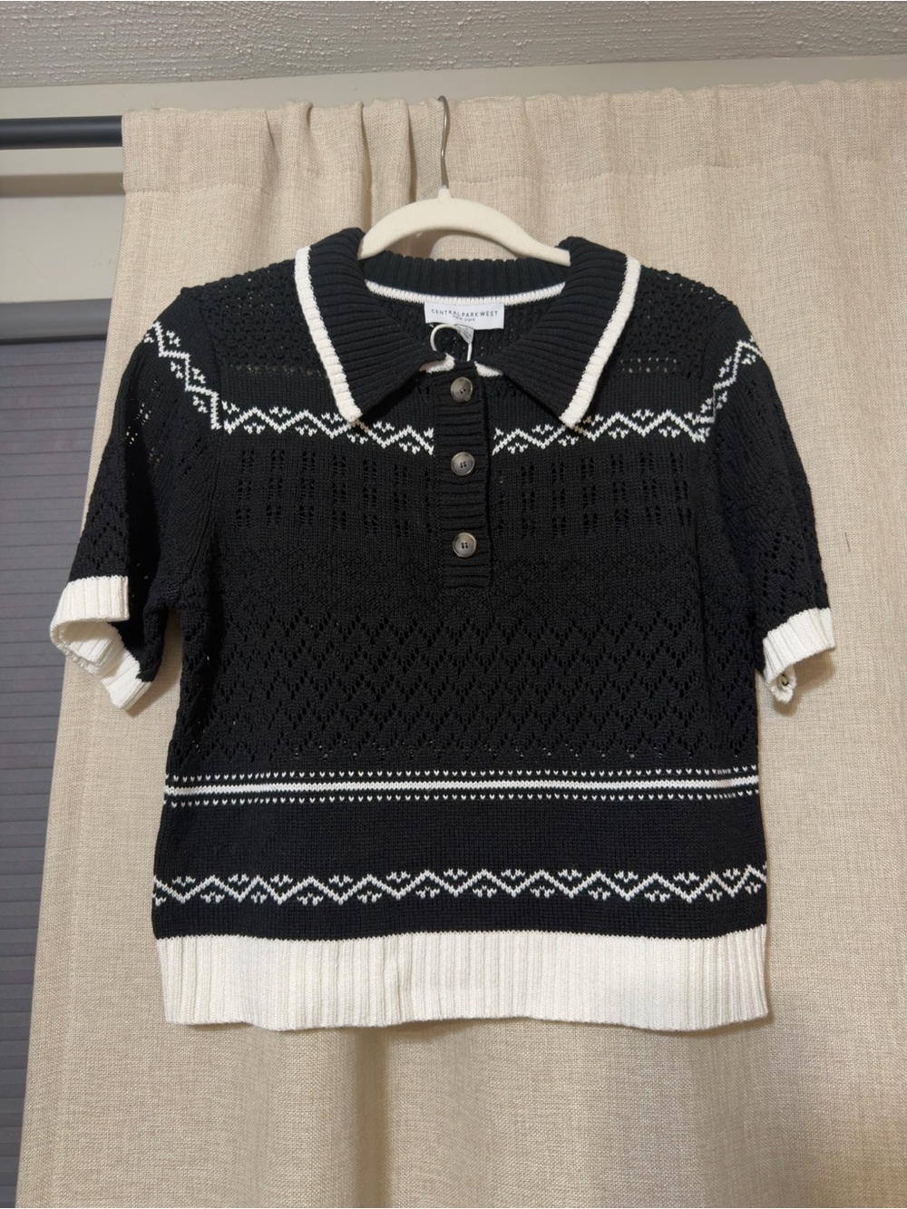 Central Park West Black Knit Polo with White Trim - Picture 4 of 6